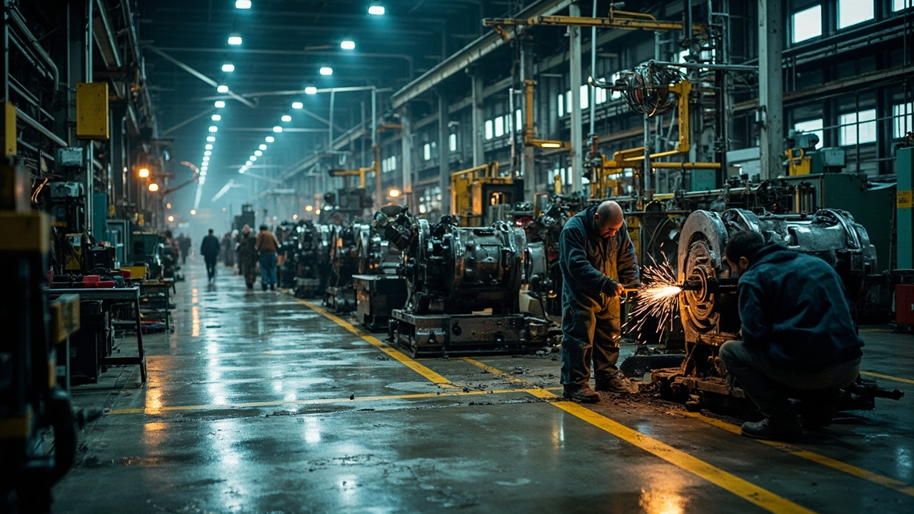 Factory floor with machines and operators