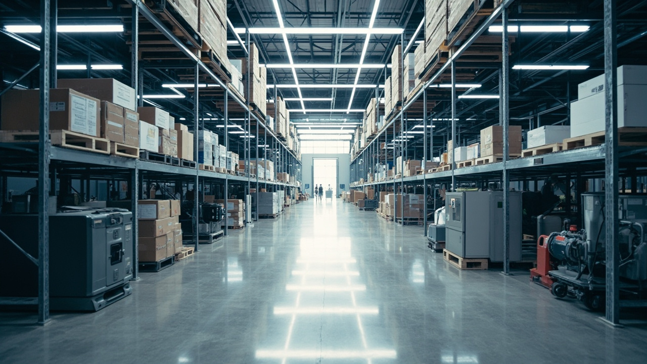 Industrial warehouse with products and equipment