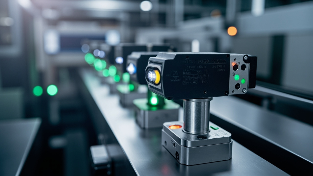 Omron sensors in an industrial automation environment, highlighting their precision and reliability.